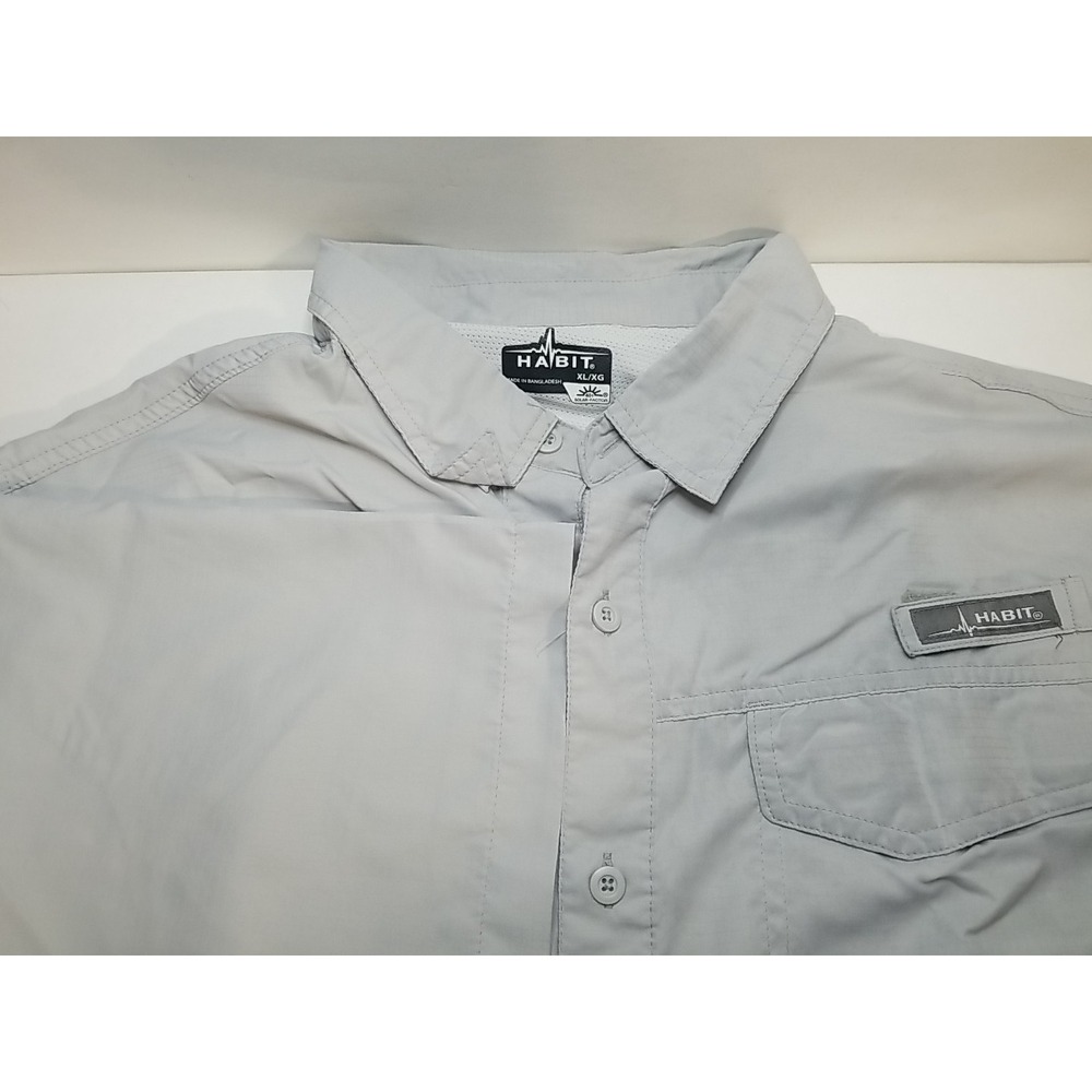 Habit Mens Solar Factor UPF 40+ Fishing Shirt Gray Short Sleeve XL Outdoor